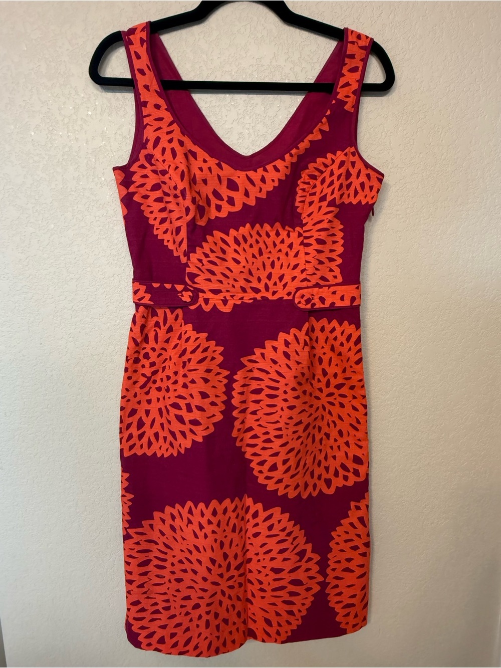 Boden Sleeveless Magenta Dress with Bright Orange Floral Pattern